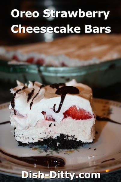 Oreo Strawberry Cheescake Bars by Dish Ditty